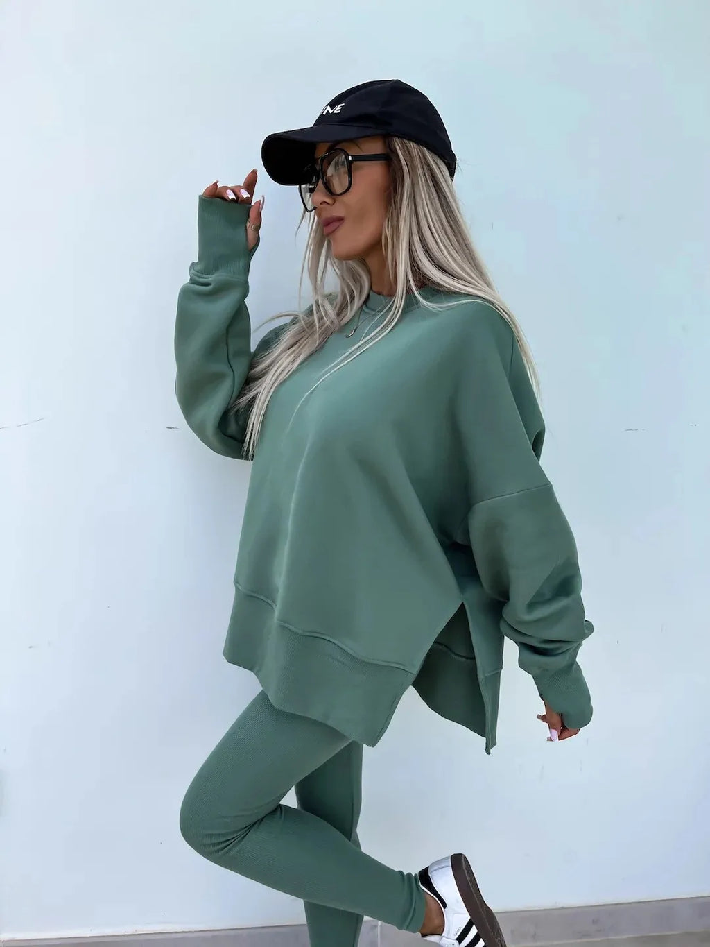 Spring summer  new Shirt  casual loose-fitting sweater tight pants 2 piece suit sets for women 2 pieces trousers sets