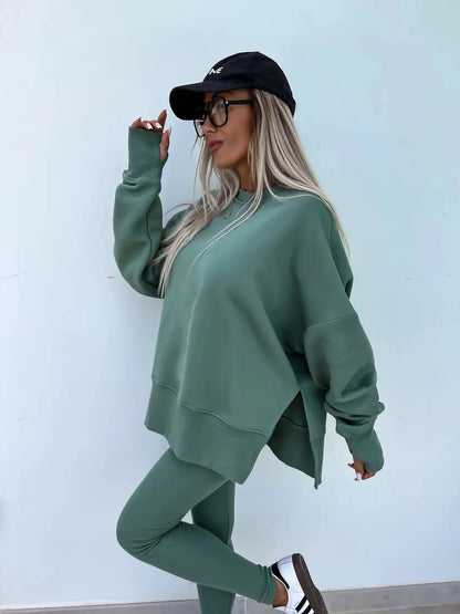 Spring summer  new Shirt  casual loose-fitting sweater tight pants 2 piece suit sets for women 2 pieces trousers sets