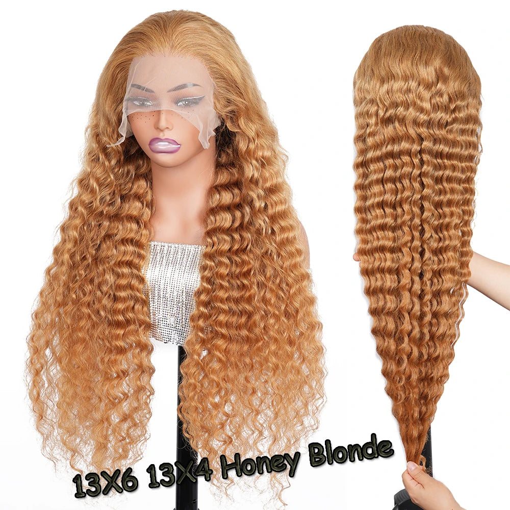 Brazilian Deep Wave 32 inch Honey Blonde 13x6 HD Lace Front Human Hair Wigs Pre Pluck 13x4 Glueless Curly Lace Frontal Wig Water