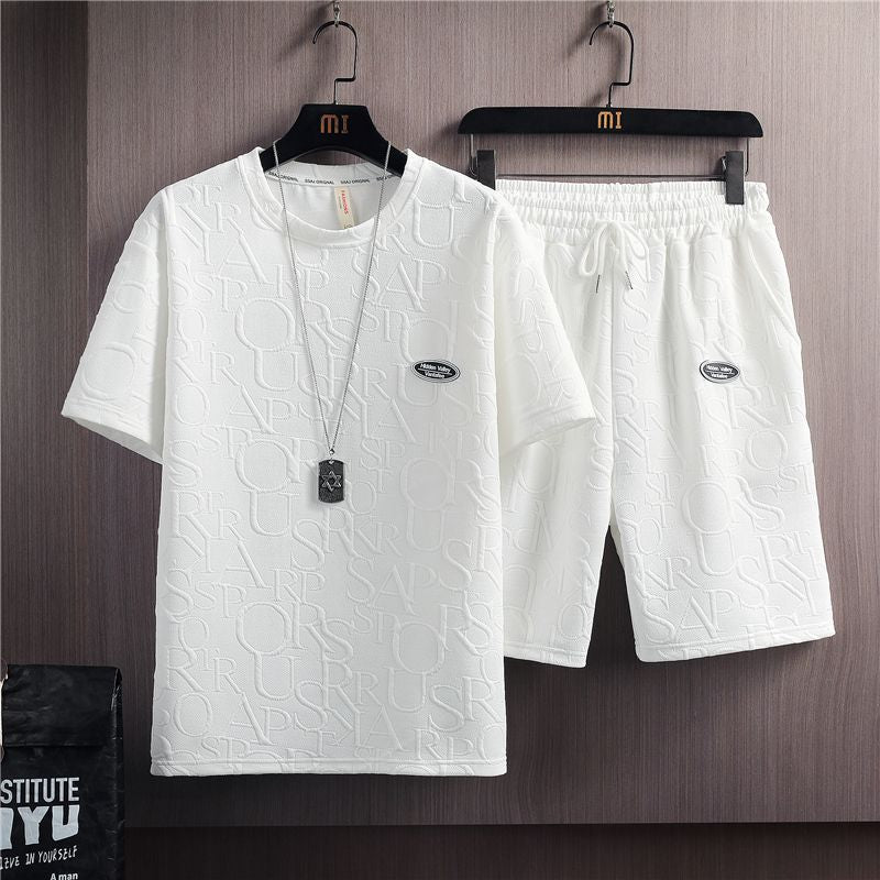 M-2XL Men&#39;s Set Two Piece Men&#39;s Clothing Summer Summer Summer Waffle Short Sleeve T-shirt Korean Loose Half Sleeve Set