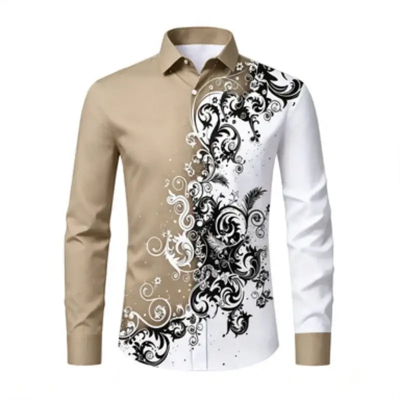 Herren Langarmshirt, europäisches und amerikanisches Herren Langarmshirt mit Aufdruck, Hemd mit europäischem Muster und Kragen, trendiges Freizeit-