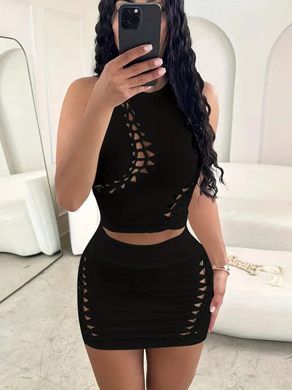 Dulzura Women  Autumn Tank Tops Mini Skirts Party Club Streetwear Two Piece Matching Sets Wholesale Items For Business S3211
