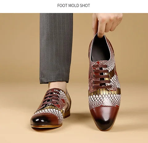 Luxusmarke Echtes Leder Herren Business Schuhe Mode Schlangenmuster Design Schnürschuhe Herren Business Anzug Bräutigam Hochzeitsschuhe