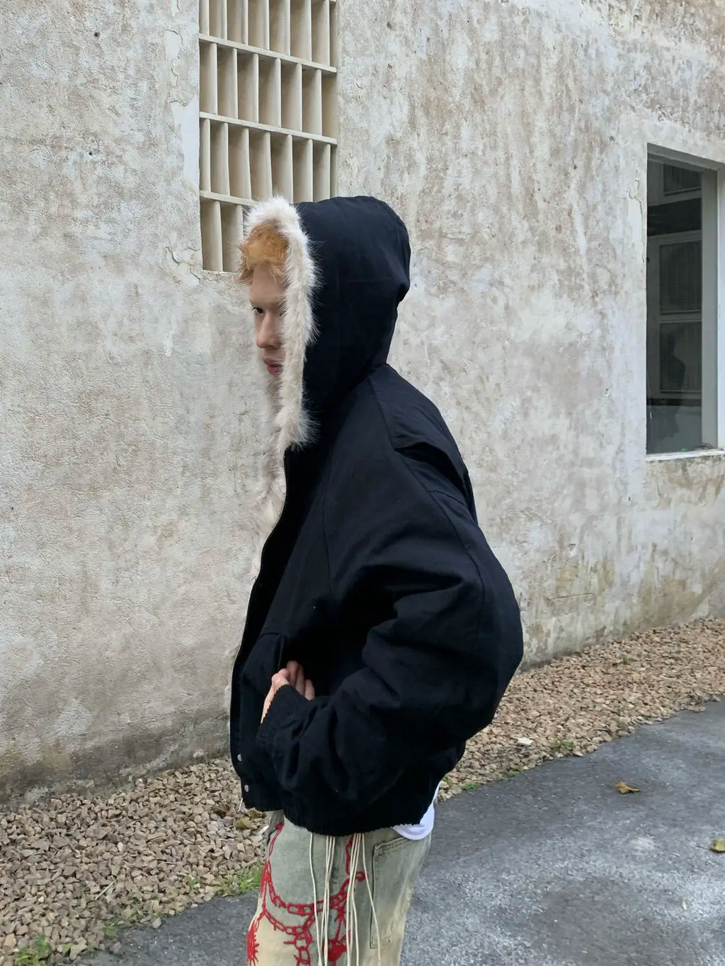 American Retro Woolen Collar Hooded Cotton Jacket Winter Thick Plush Top Men Street Hip-Hop Gothic Harajuku Oversize Jacket Coat