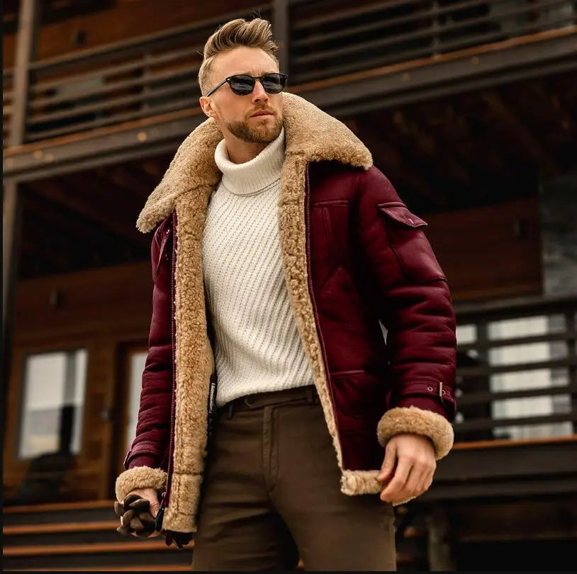 S-5XL New Autumn And Winter Thick Imitation Jacket  Fur One Men Coat Solid Color Warm Large Lapel And Thick Overcoat Plus Size