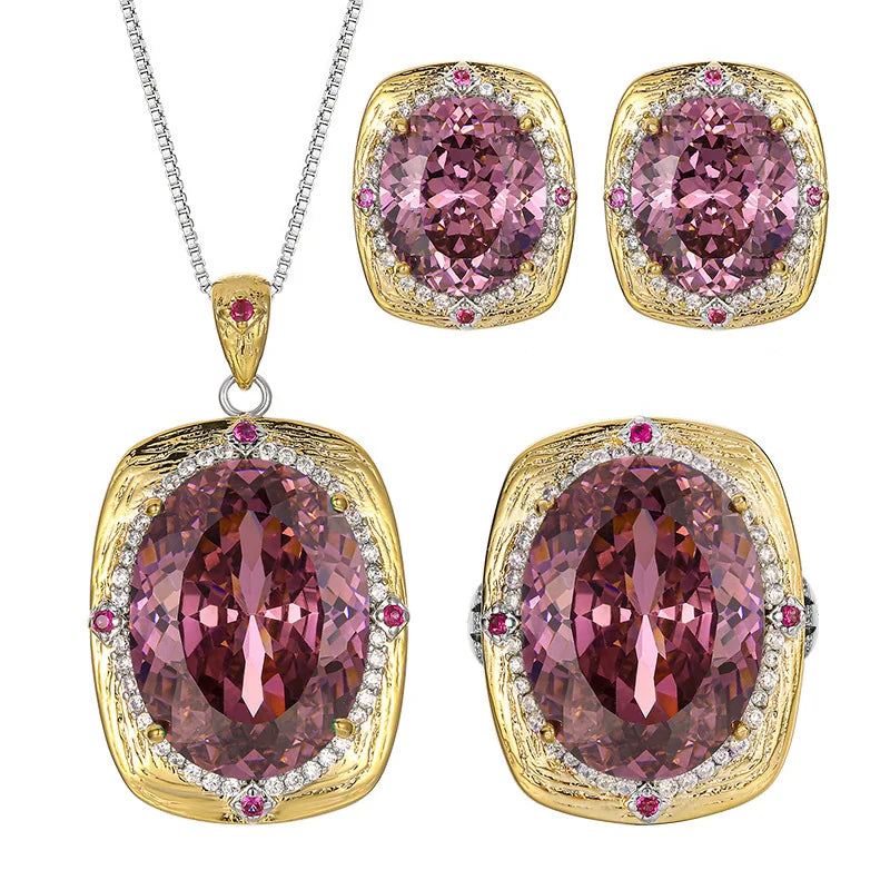 New copper plated platinum ring necklace earrings simulation bird's nest cut dried rose zircon jewelry light luxury high-end set