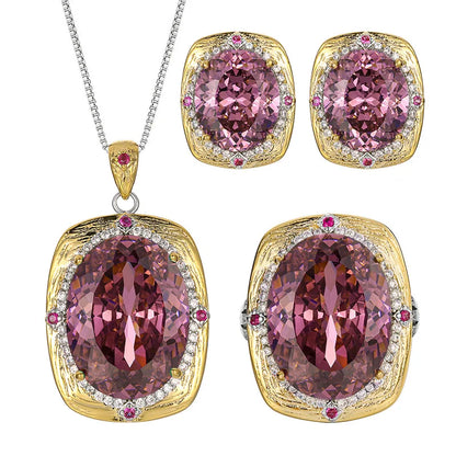 New copper plated platinum ring necklace earrings simulation bird's nest cut dried rose zircon jewelry light luxury high-end set