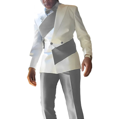 Elegant Men's Suit 2-piece Wedding Tuxedo Groom Slim Fit Suit Colorblock Jacket Pants XS-5XL For Men Blazer