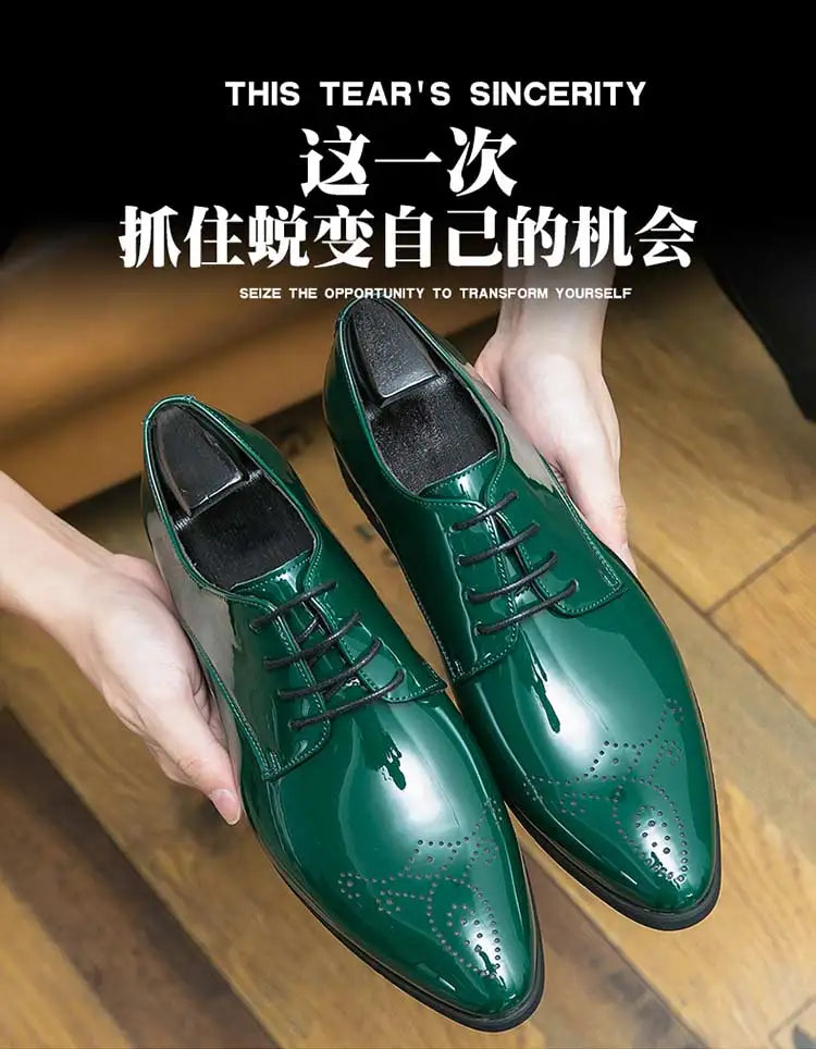 Neu eingetroffene grüne Oxford-Schuhe für Herren, PU, runde Kappe, Schnürung, unifarben, Party, Herren-Abendschuhe, Größe 38-48