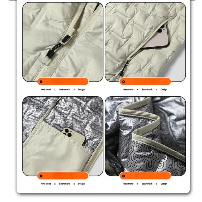 Winter White Down Jacket Men Graphene Self-heating Windproof Pleated Hooded Puffer Jackets Casual Warm Down Coats Male Clothing