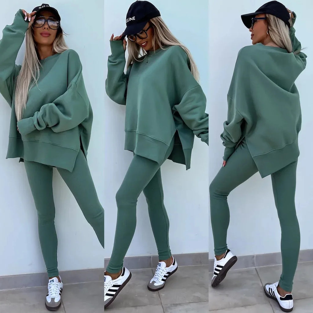 Spring summer  new Shirt  casual loose-fitting sweater tight pants 2 piece suit sets for women 2 pieces trousers sets