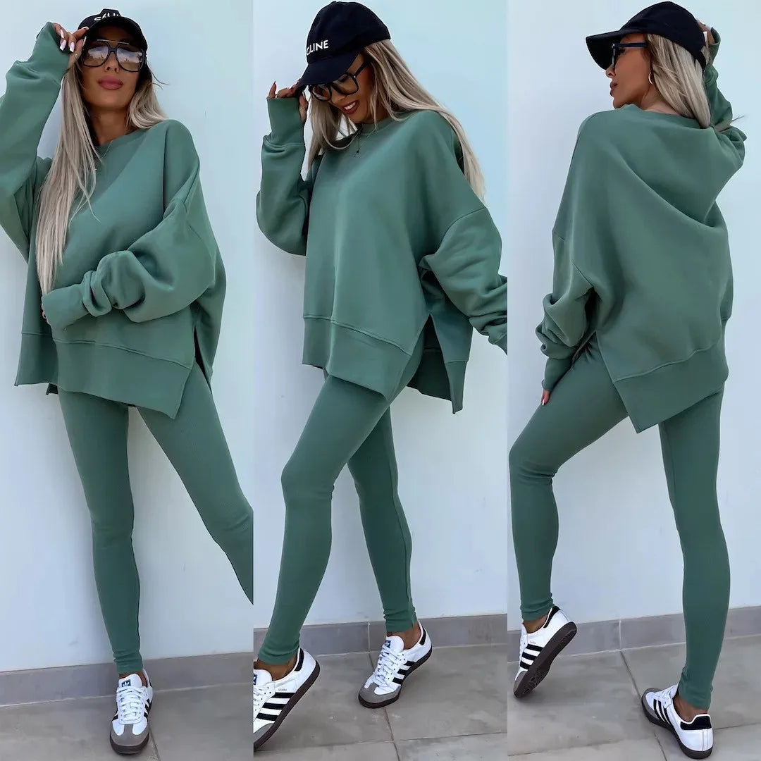 Spring summer  new Shirt  casual loose-fitting sweater tight pants 2 piece suit sets for women 2 pieces trousers sets