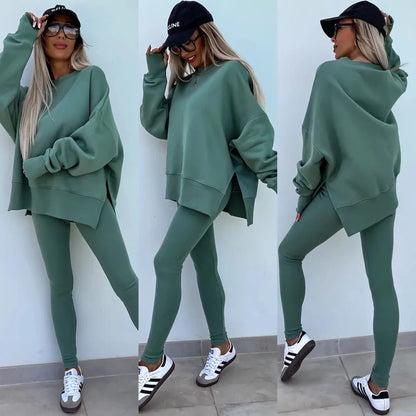 Spring summer  new Shirt  casual loose-fitting sweater tight pants 2 piece suit sets for women 2 pieces trousers sets