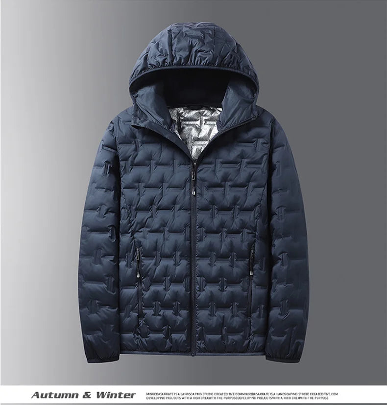 Winter White Down Jacket Men Graphene Self-heating Windproof Pleated Hooded Puffer Jackets Casual Warm Down Coats Male Clothing