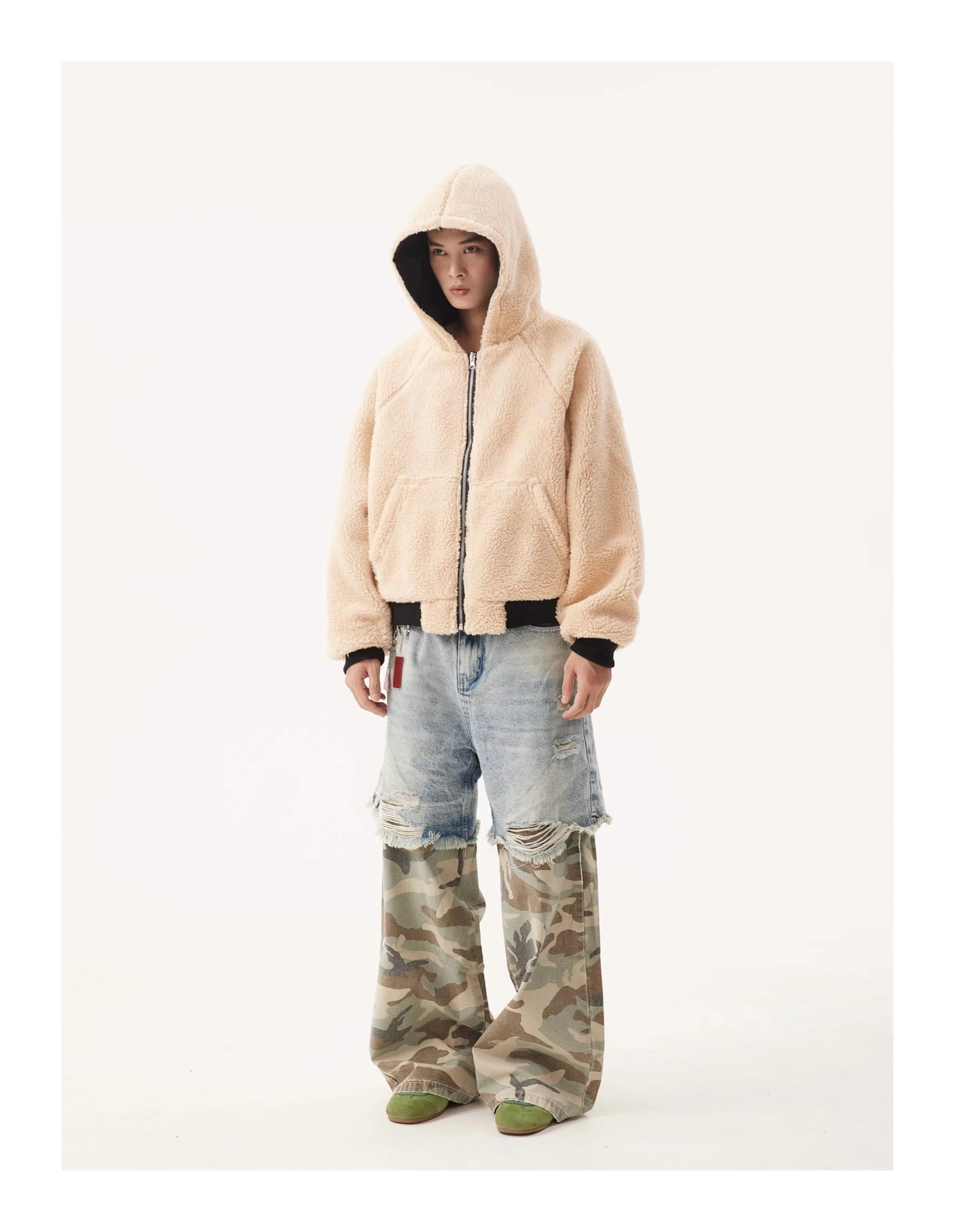 PFNW Niche Design Men's Jeans Washed Distressed Colorblock Splic Fake Two Piece Loose Straight Trousers Wide Leg Pants 28W5474