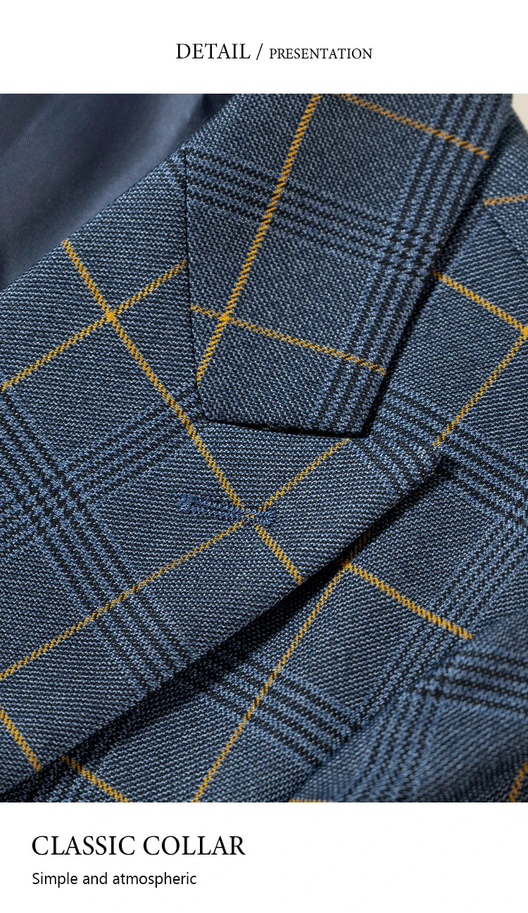 ST Cassy Hochwertiger 3-teiliger karierter Anzug für Herren, stilvolles Business-Büro-Hochzeits-Formelles-Outfit, eleganter Herrenanzug