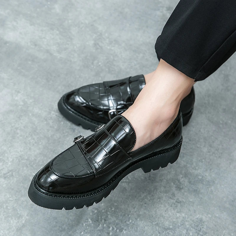 Dicke Sohle Loafer Persönlichkeit Mann Party Hochzeitsschuhe Weiche Sohle Street Style Herrenmode Mönchsschnalle Schuhe Handgemacht