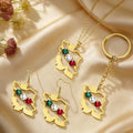 Dawapara Iran Map Pendant Jewelry Sets Zircon Earrings Keychain Necklace for Women Stainless Steel Map Jewellery