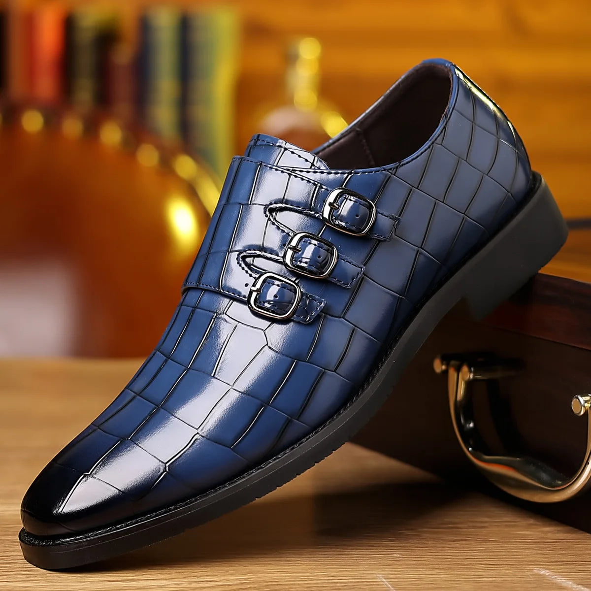 Schnallen-Designer-Große-Größe-Kleiderschuhe für Herren Steinmuster-Lederschuhe Männliche Frühling-Herbst-Mode Freizeitschuhe Businessschuhe Herren