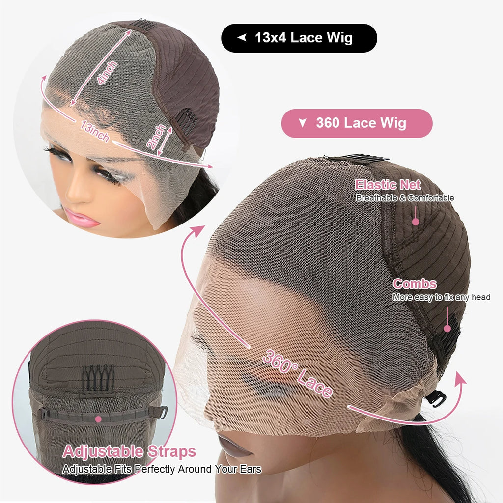 Full 360 HD Lace Frontal Human Hair Wigs PrePlucked For Women Brazilian Bone Straight 13x6 Transparent Lace Front Human Hair Wig