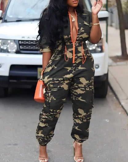 Fashion Jumpsuits for Woman  Summer Camouflage Print Zipper Pocket Design Casual One Pieces Jumpsuit Streetwear Y2K Clothing