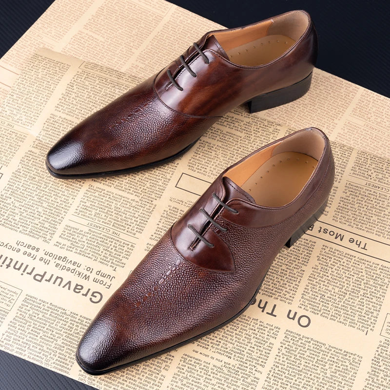 Luxury Men Oxford Shoes Footwear High Quality Classic Style Dress Leather Shoes Coffee Black Lace Up Pointed Toe Formal Shoe Men