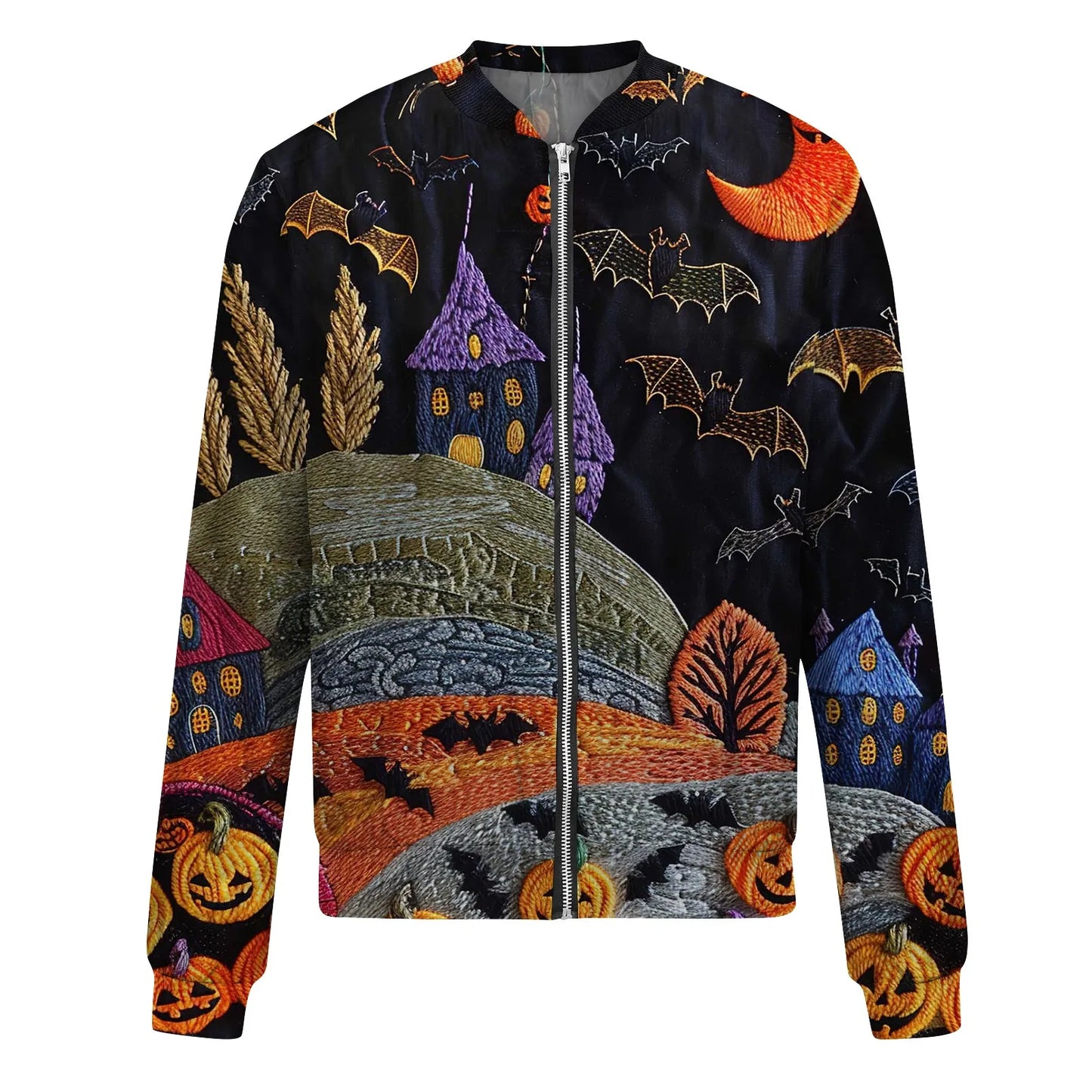 Women's Halloween Print Jacket Fashion Casual Long Sleeve O-Neck Zipper Jackets Top Fall all-match coat Women's autumn clothes