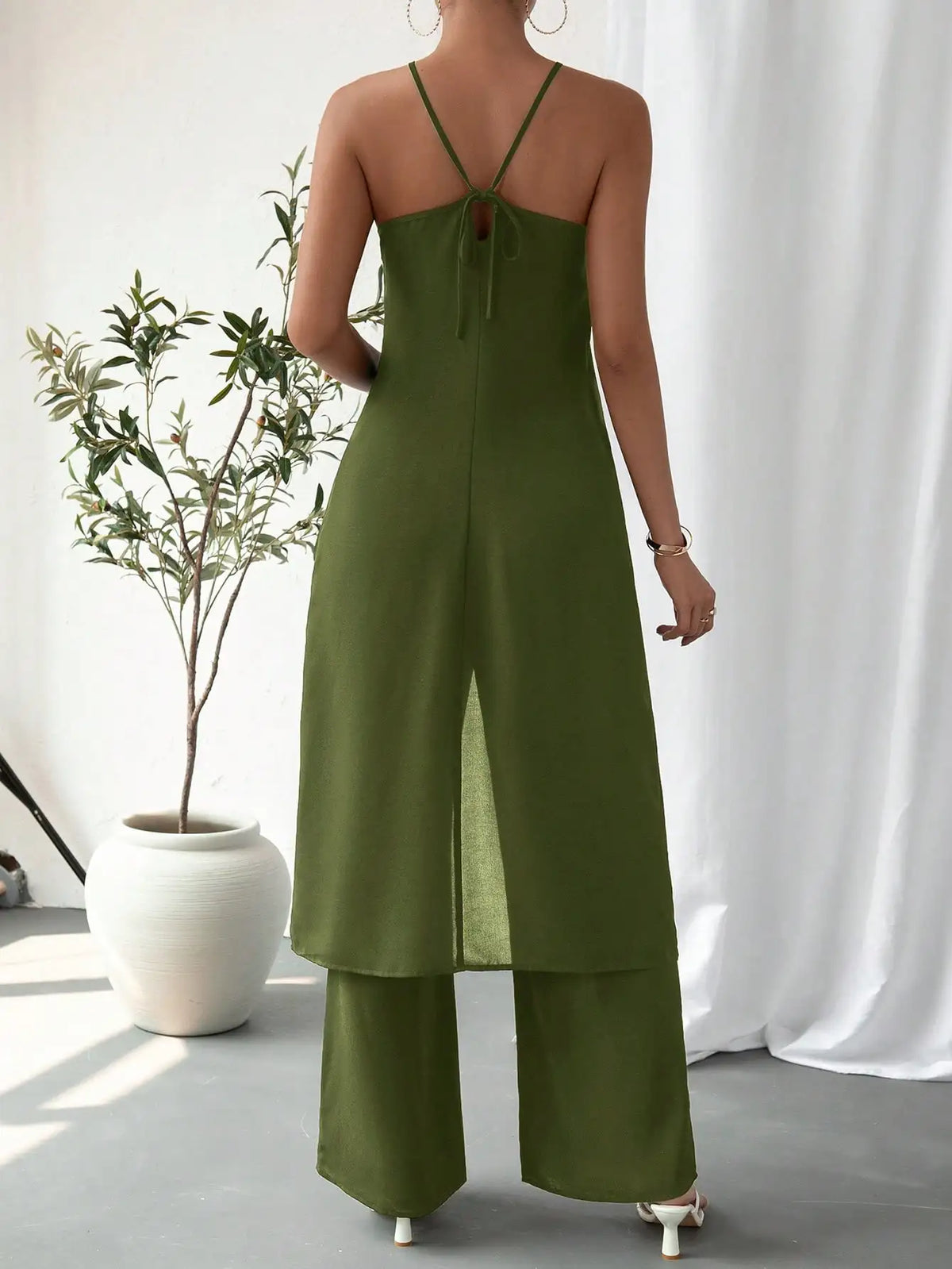 Elegant Casual Solid Color woman Chic Two-Piece Set Strap Design Fashionable Women's Outfit