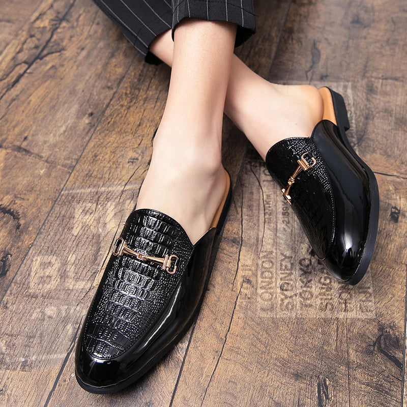 Trendy Loafers Half Shoes Men's Designer Luxury Brand Mules Italian Summer Sandals Leather Male Slides Slippers for Men Oxford