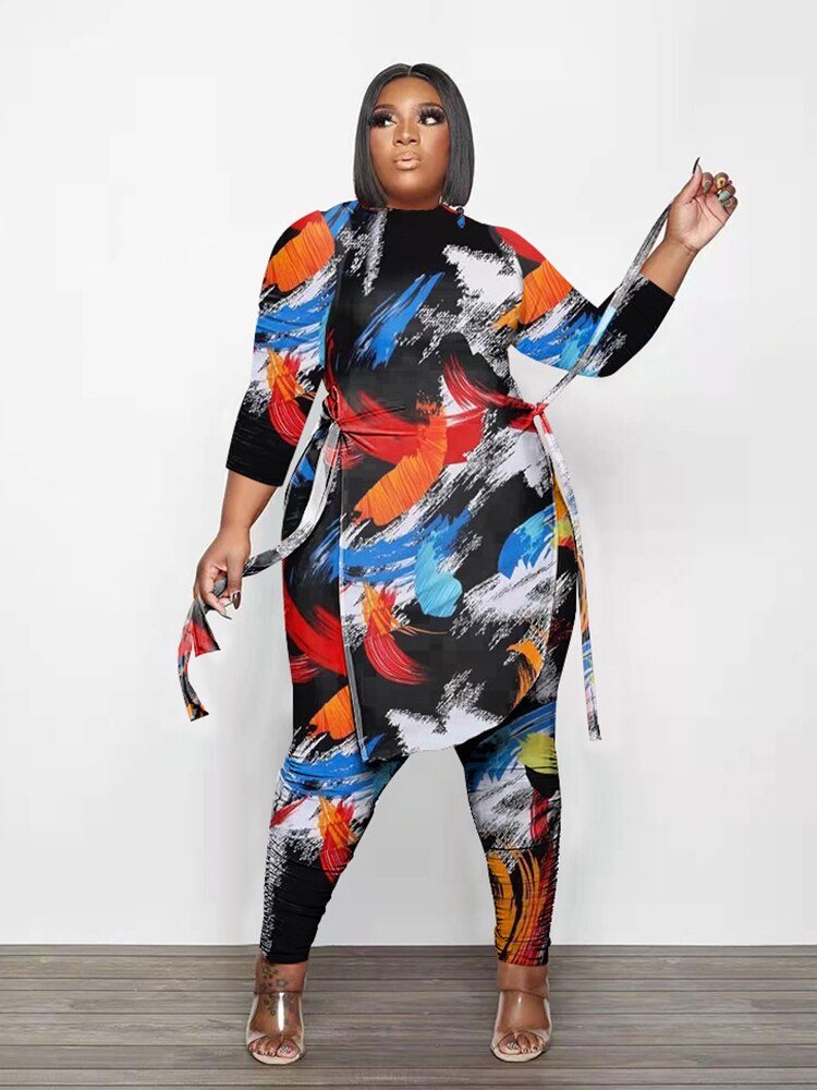 Plus Size 2 Piece Set Women 5xl Fall Long Sleeve Top and Pant Suit Camouflage Outfit Two Piece Wholesale Bulk Dropshipping