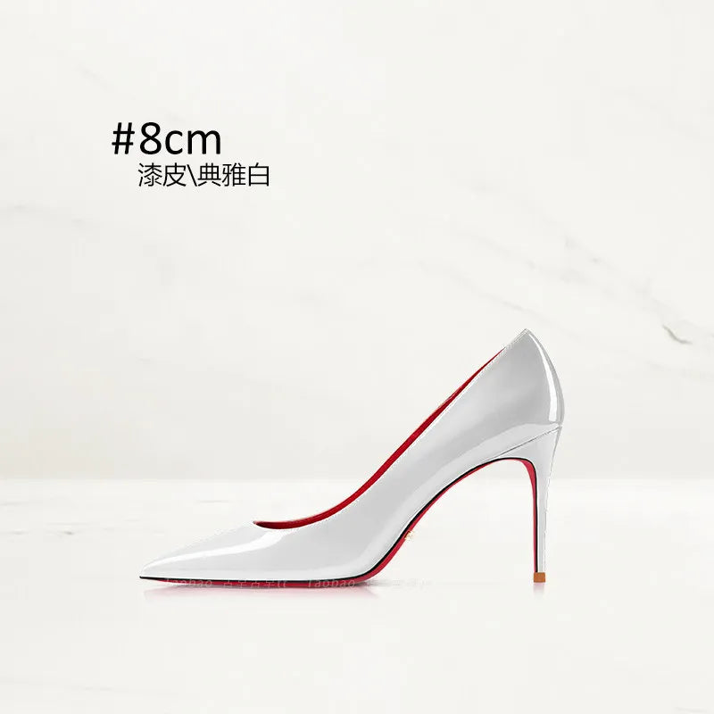 2026 Spring New High-end Black High-heeled Shoes for Women, Thin-heeled, Pointed Toe, Patent Leather, Elegant Single Shoes