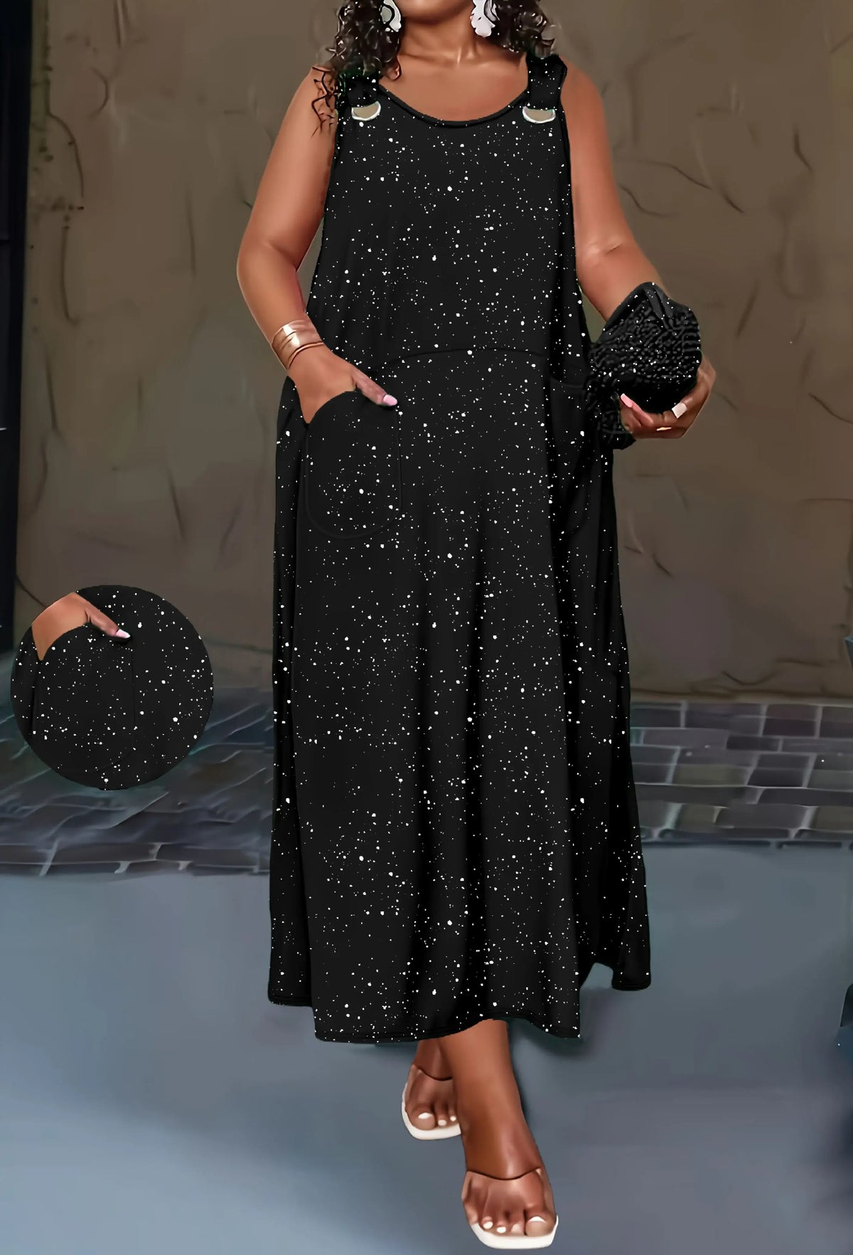 plus Size European And American Cross-Border Spring/Summer New Style Women's Solid-Color Powder-Sprinkled Dress