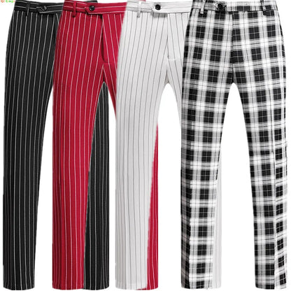 New Autumn Men's Asian Size Slim Fit Suit Pants, Black White Plaid Pant, Red Blue Vertical Striped Trousers. M-5XL 6XL