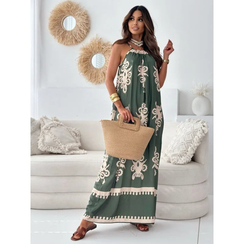 Print Spaghetti Strap Dress Woman Fashion Elegant Office Beach Party Maxi Dresses For Women Robe Femme New Female Vestidos