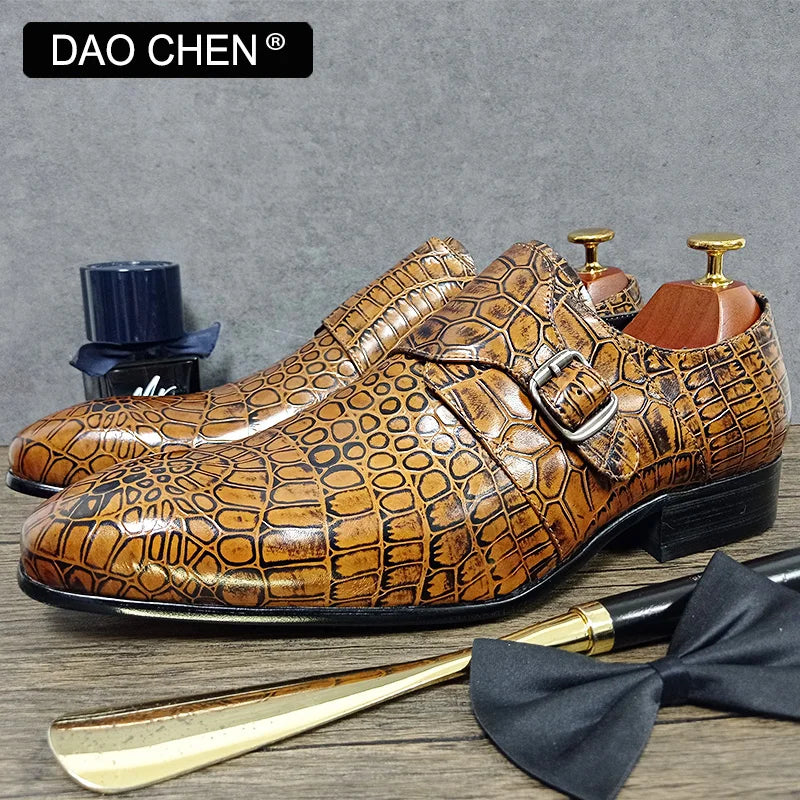 LUXURY BRAND MEN LEATHER LOAFERS SHOES BLACK BROWN  MONK STRAP SLIP ON CASUAL DRESS MAN SHOES WEDDING BUSINESS SHOES MEN