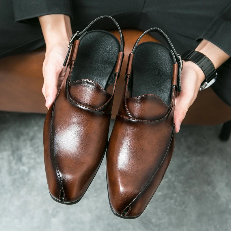 Original Leather Shoes Fashion Men Shoes Summer Men's Sandals Anti-collision Driving Shoes Handmade Beach Retro Sandals Slippers