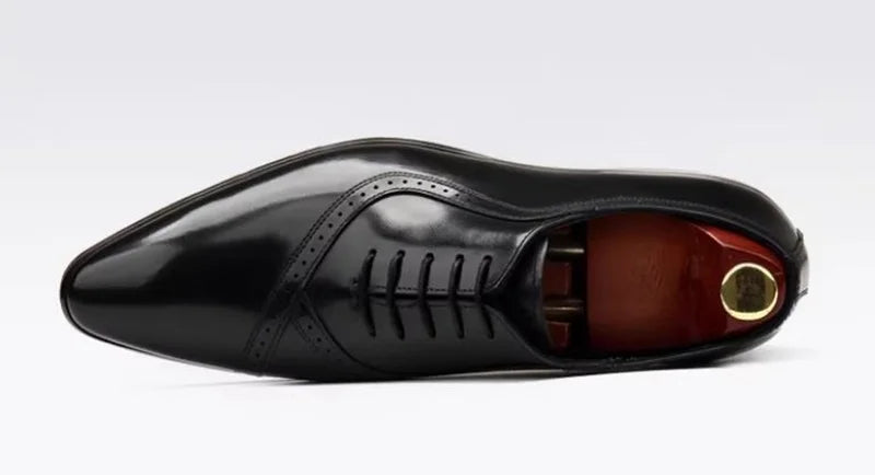 High Quality Cowhide Leather Dress Shoes For Men British Style Pointed Toe Lace-up Genuine Leather Oxford Formal Shoes