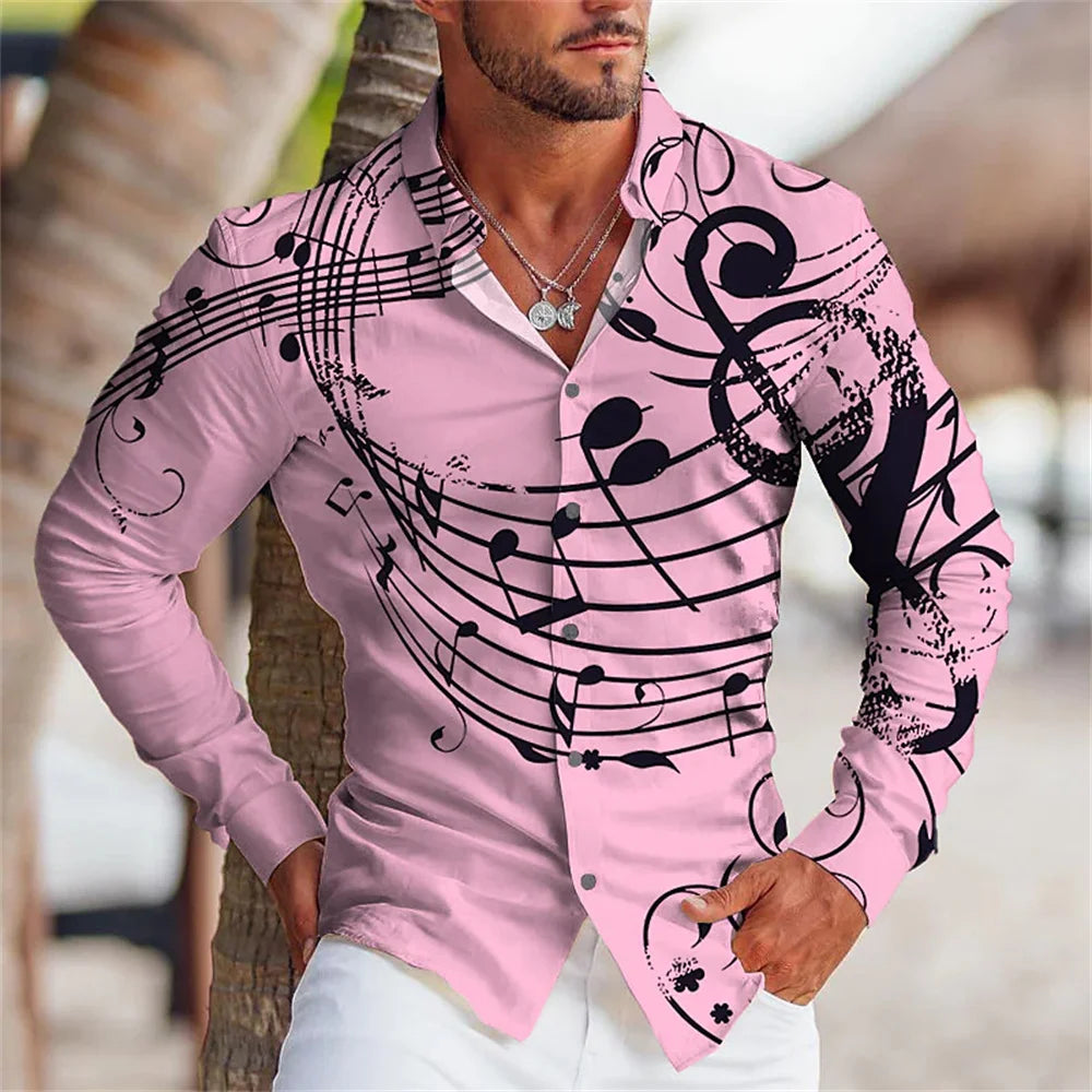 Men's High Quality Luxury Prom Fashion Social Flower Print Polo Single breasted Costume Designer Long Sleeve Men's Shirt