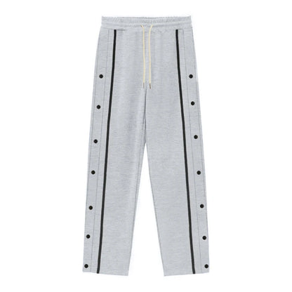 Daily Leisure Loose Solid Color Mens Pants Stylish Patchwork Side Button Design Men Straight Trousers Fall Fashion Lace-up Pants
