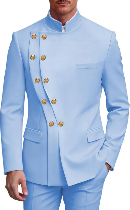 2 Piece Slim Fit Mens Suit Chinese  Suits Stand Collar Tuxedo for Men Wedding Prom Blazer Pant Set