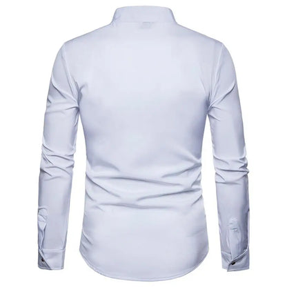 Black Gold Embroidery Shirt Men  Spring New Mens Dress Shirts Stand Collar Button Up Shirts Chemise Homme Camisa Masculina