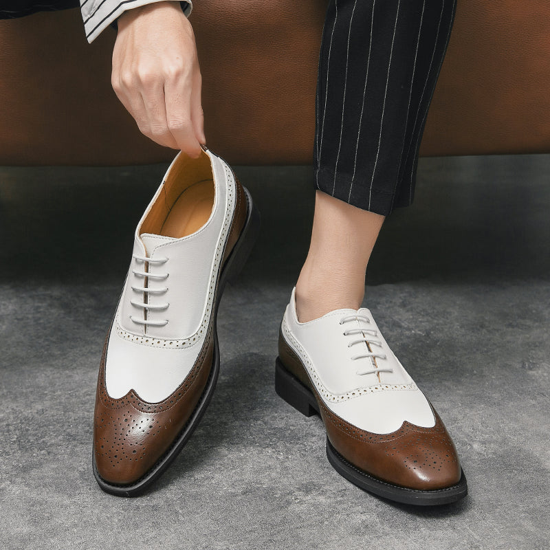 Herren Brogue-Schuhe mit Flügelkappe, Business-Oxford-Schuhe zweifarbig für Hochzeitsfeiern