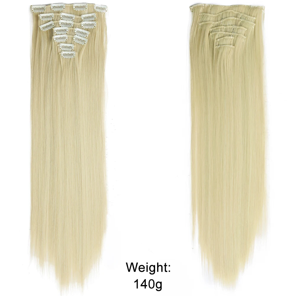 7Pcs/Set 16 Clips Hair Extension Black Long Straight Natural Hair Ombre Hairpiece Heat Resistant Fiber for Women Hairstyle