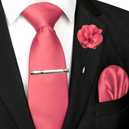 Mens Colors Solid Tie and Lapel Pin Necktie Pocket Square and Tie Clip Sets for Business Casual 4PCS