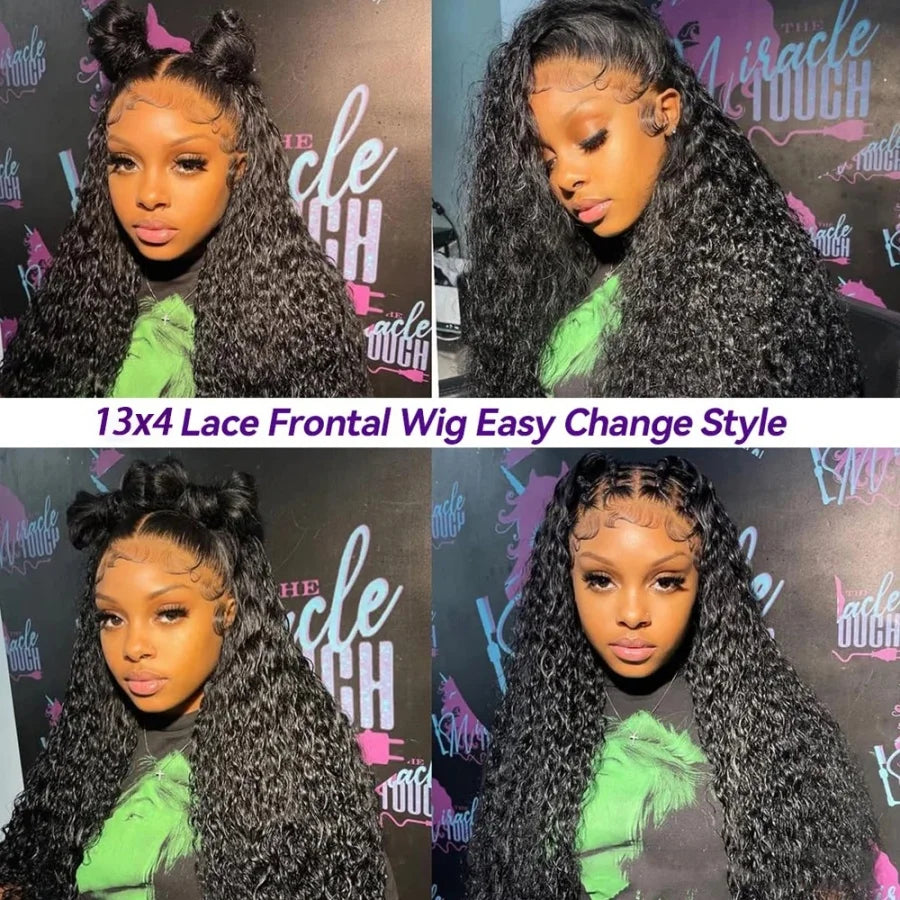200% 40 Inch 13x4 Deep Wave Lace Front Wig Brazilian Virgin Human Hair Wig Natural Black Curly Hair HD Transparent Lace Frontal