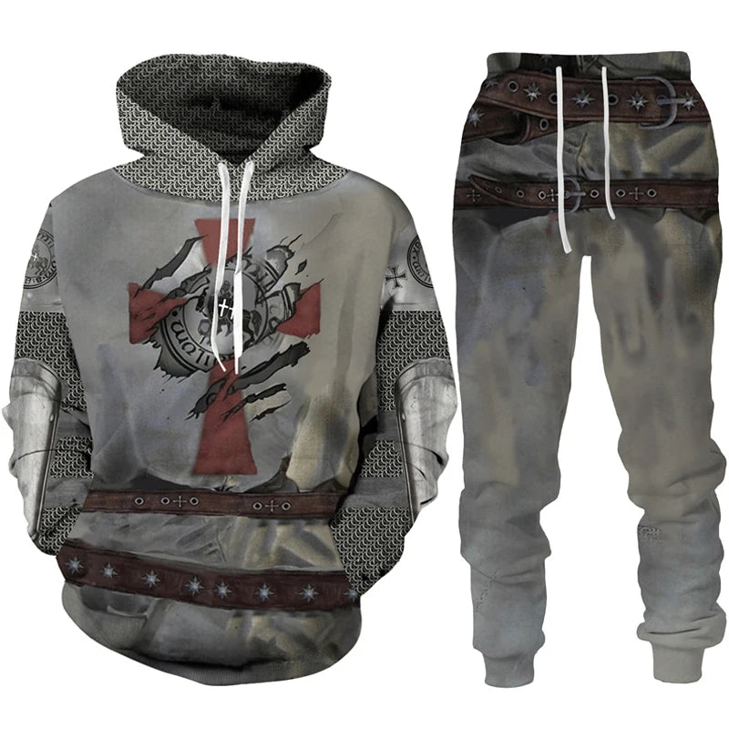 Retro Knight Templar Armor 3D Printed Men's Hoodies/Pants/Suit Harajuku Jesus God Tracksuit Sportswear Cool 2 Piece Clothing Set