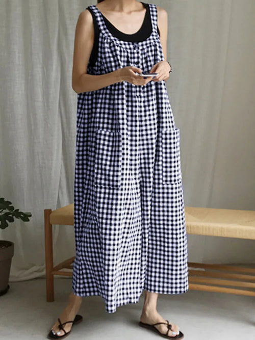 Celmia  Vintage Wide Leg Pants Jumpsuits Fashion Women Plaid Playsuits Summer Bohemian Casual Sleeveless Trousers Overalls