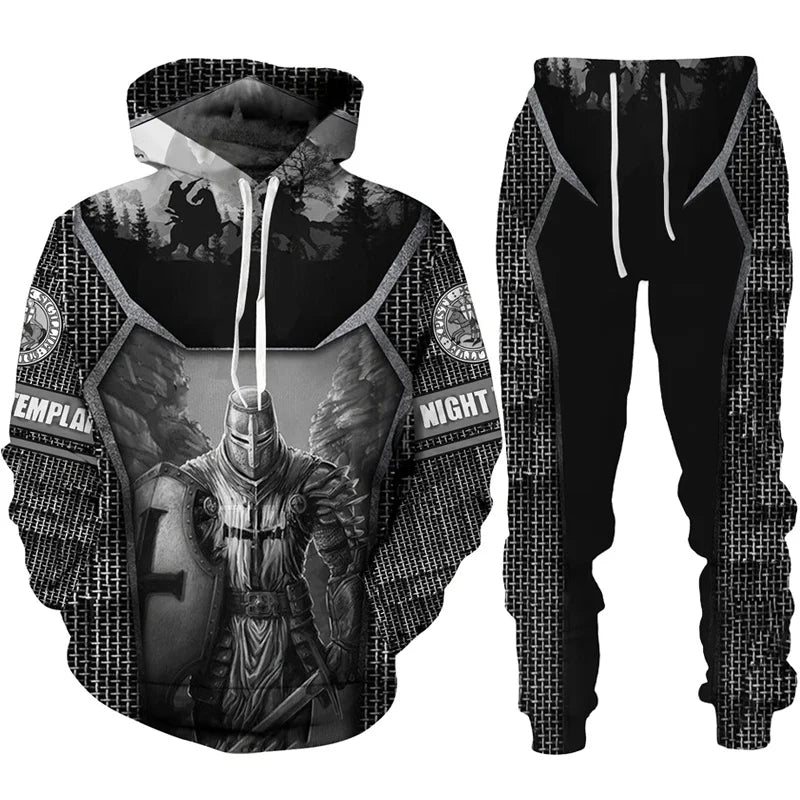 Retro Knight Templar Armor 3D Printed Men's Hoodies/Pants/Suit Harajuku Jesus God Tracksuit Sportswear Cool 2 Piece Clothing Set