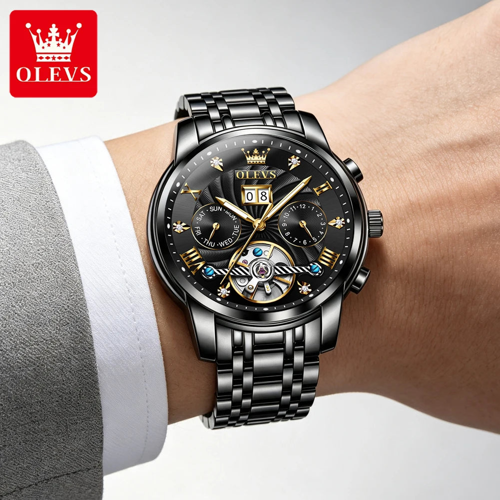 OLEVS Classic Men's Watches Tourbillon Multi-function Full Automatic Men Watch High end Male Wristwatches Mechanical Watch 9910