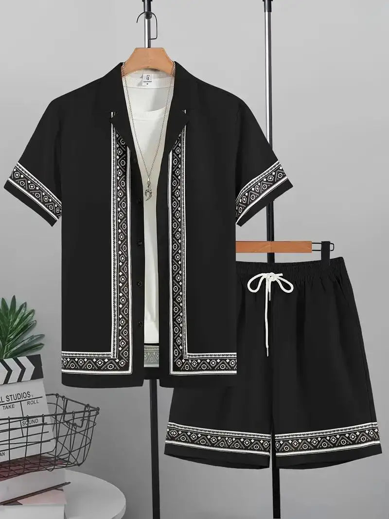 Summer Men's Shirt Set 3D Printed Casual Loose Vintage T-shirt And Shorts Set Beach Vacation Comfort Hawaiian Shirt 2 Pieces